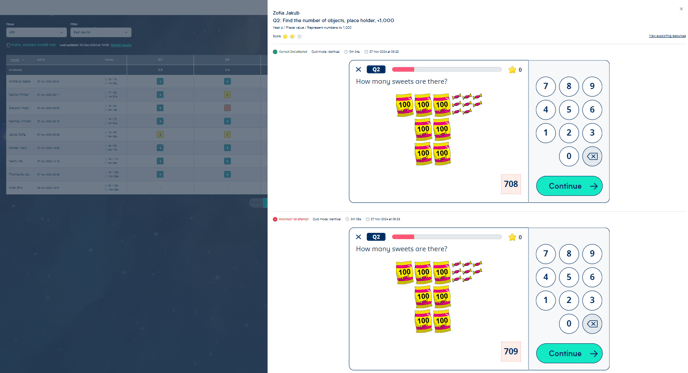 Images of the answers entered by a pupil for a particular question within an Infinity quiz. 