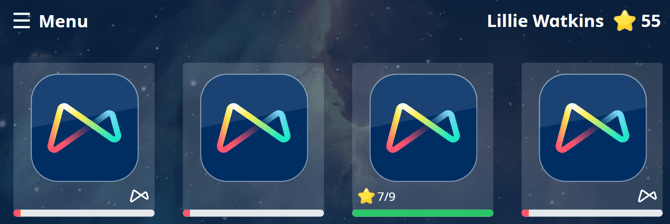 Image of a pupil's homepage in the White Rose Infinity app.