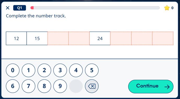 Image showing a quiz question asking a number track to be completed. 