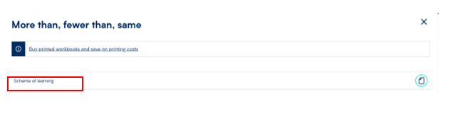 Image of the resources menu within a block of learning highlighting the scheme of learning for that block. 