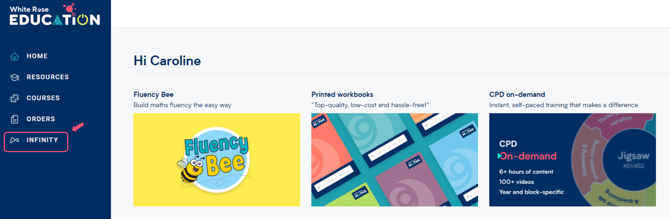 Image showing My Account section of White Rose website with a circle to point out Infinity